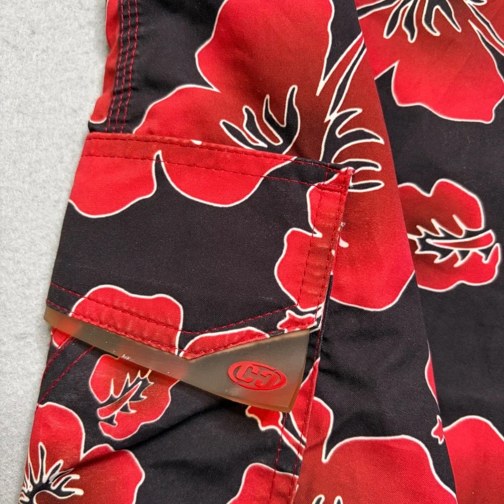 Counter Culture Board Shorts Mens 31 Black Red‎ Hibiscus Floral Vintage Y2K NWT